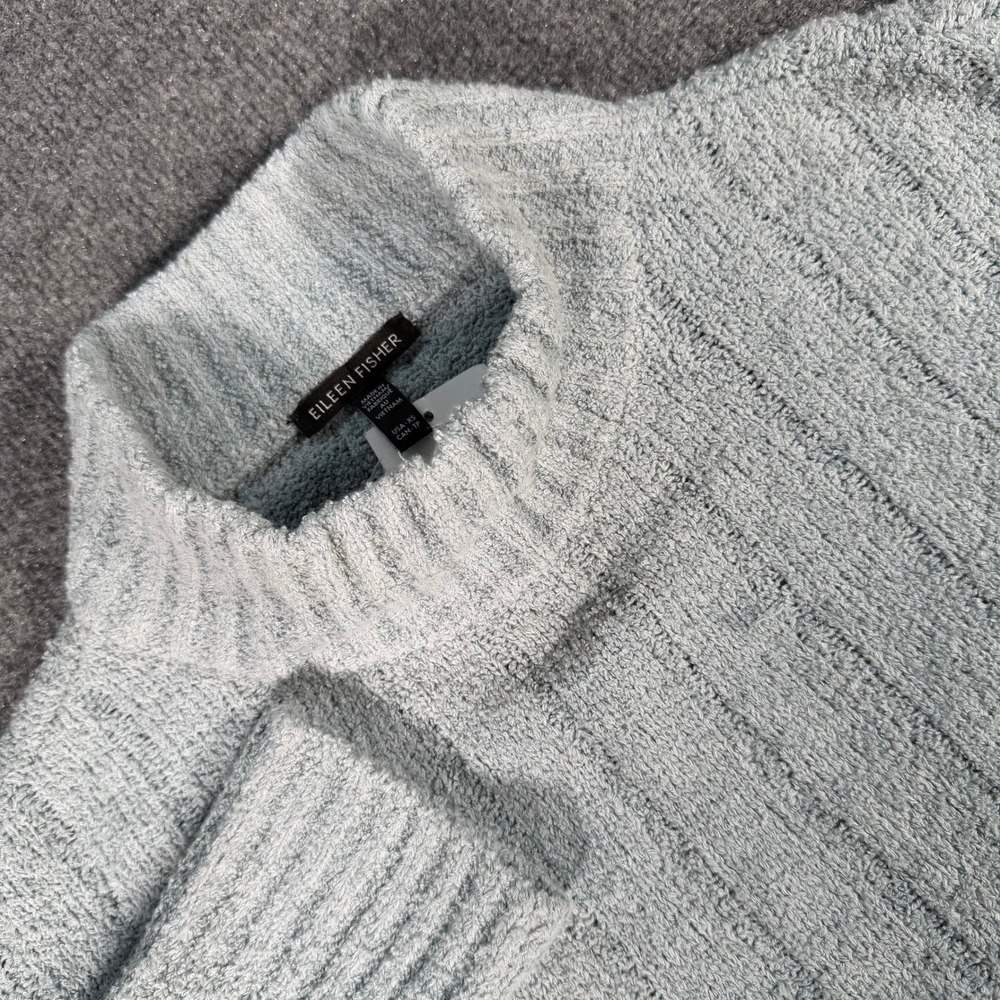 Eileen Fisher Organic Cotton Cashmere Mock Neck Sweater Frost Blue XS #4331